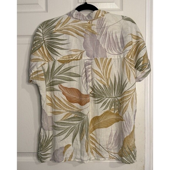 Tamari Womens Tropical High Low Linen Top Button Down Short Cuffed Sleeves Sz L - Picture 5 of 5